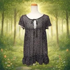 森ガール フェアリーグランジ ダークガーリー レース付き小花柄シアーチュニック