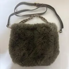 DIANA ファー ハンドバッグ ベージュ ブラウン