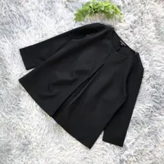 LANDS'END【M】黒 ノーカラー 七分袖 上品 トップス オフィス春◎のサムネイル