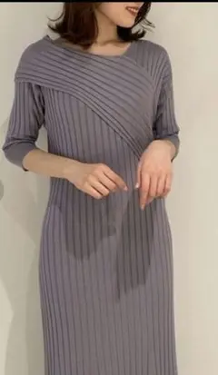 お値下げ！スナイデルリブニット半袖七分ロングワンピースモーヴピンクダスティピンク