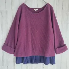 HusHush ハッシュアッシュ カットソー 異素材切替 プリーツ M 秋冬