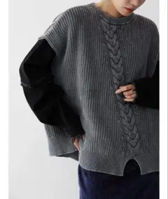 ヤマダヤ ラディエイト　デニムスリーブドッキングデザインニット 異素材