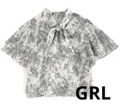 GRL ＊ 前後2Way花柄ボウタイフリルスリーブブラウス[on165]