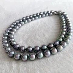 パールネックレス　真珠　グレー　9ミリ　大粒　ロング　78.5cm マジョリカ？