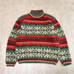 vintage 総柄 ノルディック調 短丈 ハイネックセーター レトロ ポップ
