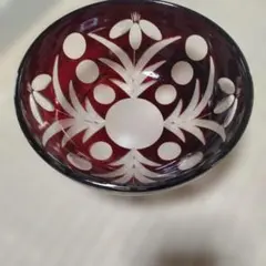 江戸切子 赤色 硝子 伝統工芸品　ガラスボウル直径20cm　昭和レトロ
