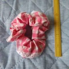 シュシュ♧ピンク♧ギンガムチェック ♧レース付き