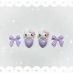ネイルパーツ 4P ／ パープル 紫 リボン キティ