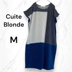 【キューティーブロンド】チェック柄半袖ロングニットチュニックワンピースM