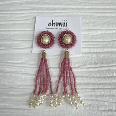 No.1027 アンティークボタン風　ビーズ刺繍　タッセル　ピアス　イヤリング