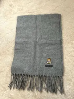MOSCHINO クマ刺繍 グレー マフラー　モスキーノ