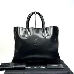 【美品】イヴサンローラン　YSL　ハンドバッグ　ロゴ型押し　裏地総柄　レザー　黒