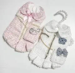 【新品】ツイードコートワンピース　犬服　ドッグウェア　アウター　冬服　Sサイズ白