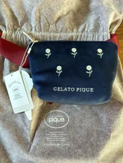 GELATO PIQUE 花刺繍ポーチ ネイビー