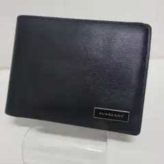 か*じ様 BURBERRY バーバリー 二つ折り財布 黒 レザー ロゴプレート