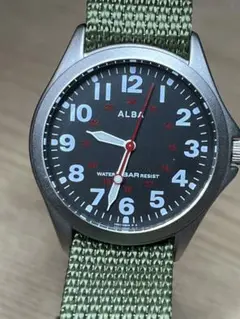 SEIKO ALBA ミリタリー　ブラック　5BAR グリーンベルト　稼働品