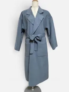 W closet ガウンコート ロングコート ベルト付き ブルー サイドスリット