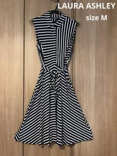 LAURA ASHLEY ストライプ ノースリーブ ワンピース