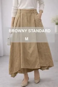 BROWNY STANDARDベージュ Mフレアスカート ひざ丈 ゴム入り