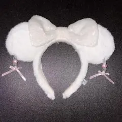 東京ディズニーリゾート ミニー カチューシャ ホワイト リボン スパンコール