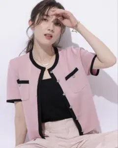 apweiser riche 半袖キラキラニットジャケット　ピンク