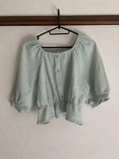 ミントグリーン ペプラムシャツ 半袖