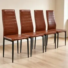 4脚セット販売 】ダイニングチェア レザー座面 北欧スタイルブラウン