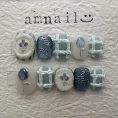 【C110】チューリップネイル 爽やかブルー 推し活ネイル