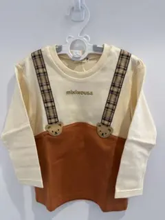 【美品】ミキハウスベア　長袖Tシャツ 100cm サスペンダー風
