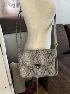 【美品】ヘビ柄ショルダーバッグ グレー系 パイソン柄