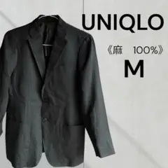 美品UNIQLO ユニクロ春夏麻 リネン100% シングルジャケットメンズ 黒