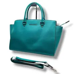 マイケルコース 2way ハンドバッグ 台形 サフィアーノレザー ブルーグリーン