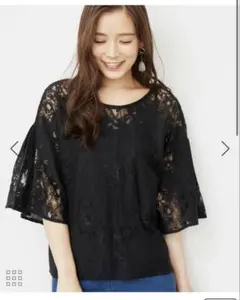 ロペピクニック　レース フレアスリーブ シャツ レースブラウス　黒　半袖