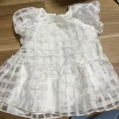 白いチェック柄の子供用ブラウス サイズ2