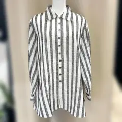 Christian Dior　長袖シャツ　ブラウス　ストライプ　シルク　6　白