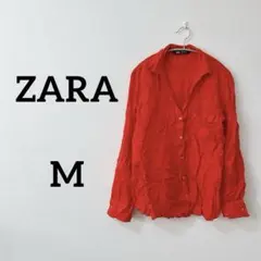 美品✨ZARA リネン 長袖シャツ M 赤