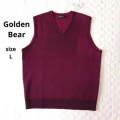 新品タグ付き　Golden Bear ワインレッド Vネック ベストニット L