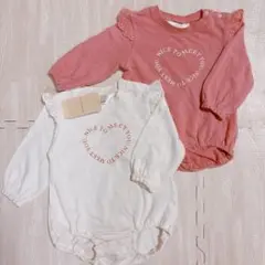 バースデイ　ロンパース　80 セット　新品　レース　女の子　ピンク　双子　ロゴ