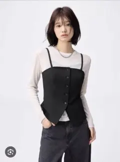 GU☆フロントボタンビスチェ☆ブラック&グレーXL☆2点セット