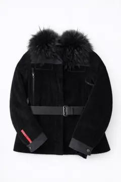 【細身S相当】PRADA ファー付コーデュロイジャケット ベルト付 ブラック 2026年最新】prada ダウンジャケット コーデュロイの人気アイテム