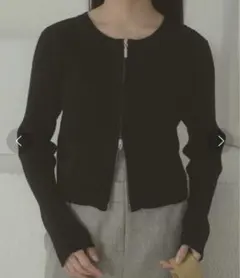 VANNIE U ブラック ダブルジップリブニット