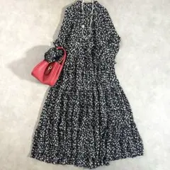 訳あり　ZARA ザラ 花柄 ティアード　フレア　ワンピース USA S　黒