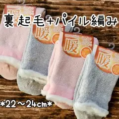 裏起毛＋パイル編み しっかり暖か 4足セット22-24cm 冬用靴下 厚手靴下