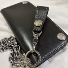 silver925 天然シボ革 トラッカーウォレット チェーン付き ロング