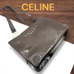 A4可大きめCELINE エナメル レザー トートバッグ ブラウン ゴールド金具