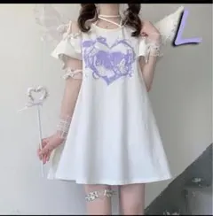 ②ミニワンピース Tシャツ 肌見せ 天使界隈 地雷 サブカル 病みかわ原宿 L