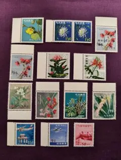 銭単位琉球切手:花シリ―ズ(10種完)第5次航空、赤屋根3種