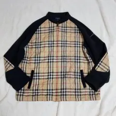 美品✨️バーバリー　フリースキルティングブルゾン　エルボーパッチ　ノバチェック