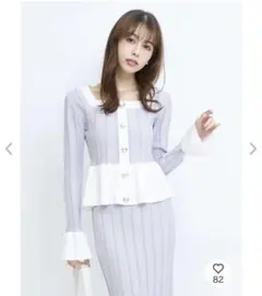 ROYAL PARTY タックリブ配色ペプラムニット ラベンダー