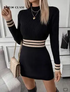 SHEIN ニットワンピース ブラック 長袖 S